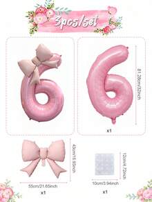 MINKOJA 3件組粉色數字氣球附蝴蝶結箔氣球套組，生日派對裝飾用品、拍照道具，適用女性生日派對、婚禮、戶外活動、週年紀念裝飾 - 查看 8