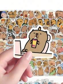 SHEIN 100pcs Cute Capybara Cartoon Stickers, Reusable PVC Stickers, Suitable For Laptop, DIY Accounting, Water Bottles, Luggage, Helmets, Spring Decorations, Asymmetrical Shapes, Applicable To Plastic, Glass, Metal, Ceramic Surfaces (Random Styles) - Multicolor - View 7