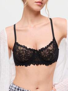Bonmuse 3pcs Floral Lace Sexy Supportive Lift Bras For Women - Black - View 8