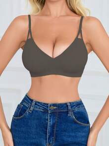 SHEIN 女款無縫內衣，1件 - 巧克力棕 - 查看 6