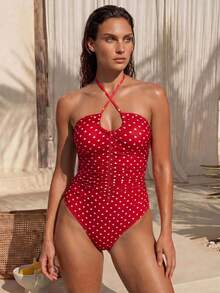 Swim Chiccia 度假海灘波點印花露背掛脖式連身泳衣 - 彩色 - 查看 5