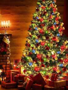 Christmas Decoration LED String Lights, Gold Ribbon Copper Wire Lights, Ribbon Colorful Lights, Copper Wire Lights, Christmas Tree Bow Satin Light Strip, 1m/3m/5m/10m Multiple Sizes Available - Golden Ribbon (Color Light) - View 1