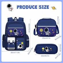 1SET 3PCS Astronaut Backpack Set - Large Capacity Multi Compartment Crossbody Bag With Matching Pencil Case Hanging Charm For School Travel - Sets - View 2