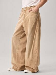 Vaulklash Men's Casual Straight Loose Fit Jeans With Pockets And Belt Loops - Brown - View 5