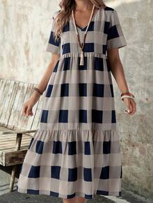 EMERY ROSE Vestido casual de verano con estampado de cuadros y manga corta - Multicolor - Ver 6