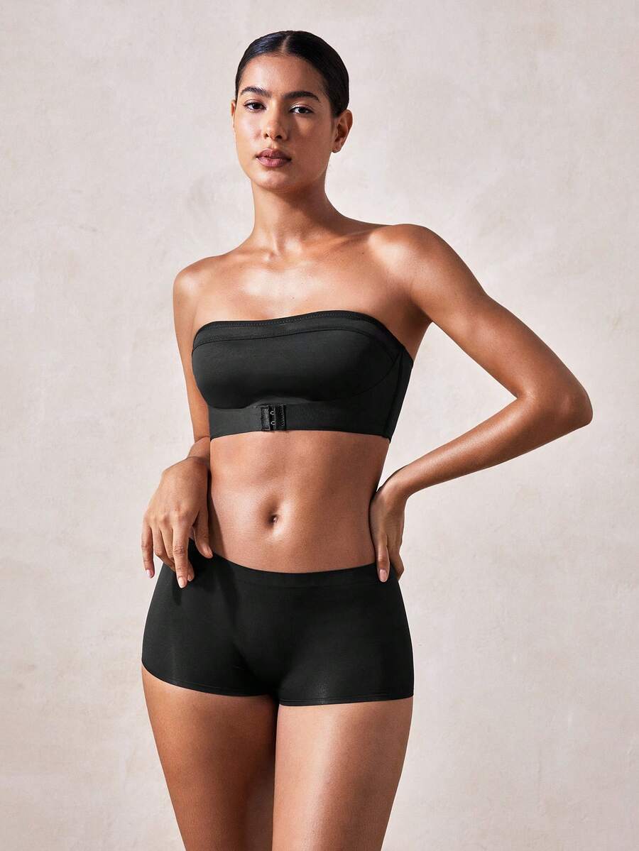 Veilyse Women's Strapless Front Closure Nude Seamless Padded Bralette, Removable Cups, Comfortable Wireless Tube Top Bra, Lifting And Shaping - Black - View 1