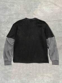 ROMWE MEN Casual Men's Distressed Washed Heavy Print Streetwear 2 In 1 Long Sleeve T-Shirt - Multicolor - View 2