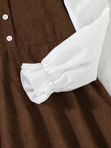 Gaun Anak Perempuan (Ukuran Besar) Berkerah Korduroi Cokelat, Musim Gugur/Musim Dingin, Sekolah/Kasual - Coklat - View 4