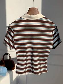 Comfortcana 女款春夏新款針織條紋 Polo 領修身短袖 T-shirt - 彩色 - 查看 2