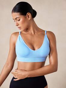 Veilyse Women's Wireless Bra And Detachable Breast Pad Solid Color Comfortable Bra - Baby Blue - View 5