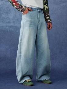 PAVTROS Men's Loose Fit Wide Leg Casual Denim Jeans With Pockets - Light Wash - View 3