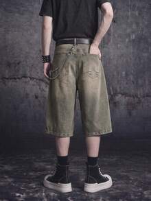 Vyqestra Manfinity Streetrush Men's Casual Washed Wide Leg Denim Shorts Jorts Going Out Hang Out Commute Vacation Street - Bronze - View 2