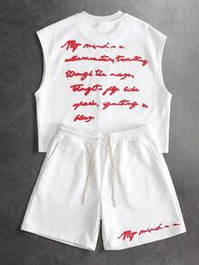 PAVTROS Men's Embossed Round Neck Tank Top And Drawstring Waist Pocket Shorts Set - White - View 1