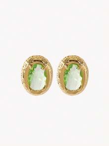 Opalesca 18K Gold Plated Oval Zirconium Stylish Fine Quality Stud Earrings - Yellow Gold - View 8