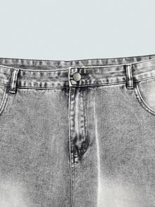 Plus Size Men's Fashionable Distressed Slant Pocket Washed Denim Jeans - Grey - View 9
