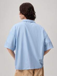 Men's Striped Minimalist Casual Long Sleeve Shirt - Blue - View 3