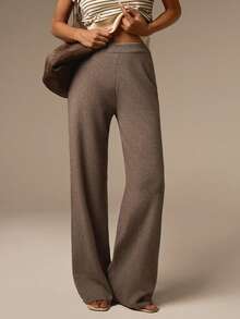 COSMINA Women's Solid Color High Waist Casual Minimalist Versatile Everyday Long Pants Lounge Vacation Beige Brown Autumn Brunch - Khaki - View 4