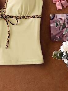 Elavelle Women's Random Print Spaghetti Strap Bow Tie Camisole Bikini Top, Spring/Summer - Multicolor - View 6