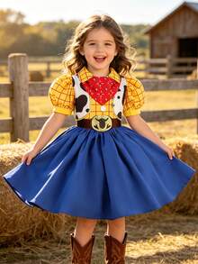 MINKOJA Girls Cowboy Costume For Kids Carnival Cosplay Party Princess Dress Children Fancy Dress Up Halloween Birthday Gift - Blue - View 1