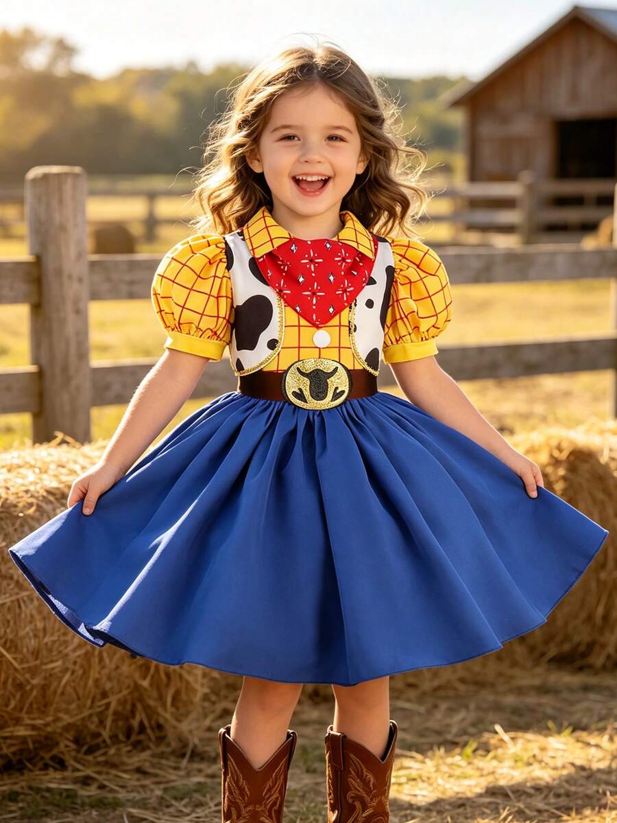 MINKOJA Girls Cowboy Costume For Kids Carnival Cosplay Party Princess Dress Children Fancy Dress Up Halloween Birthday Gift - Blue - View 1