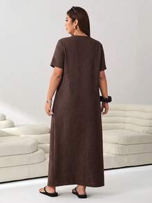 Solflare Chocolate Brown Plus Size Dress - Chocolate Brown - View 2