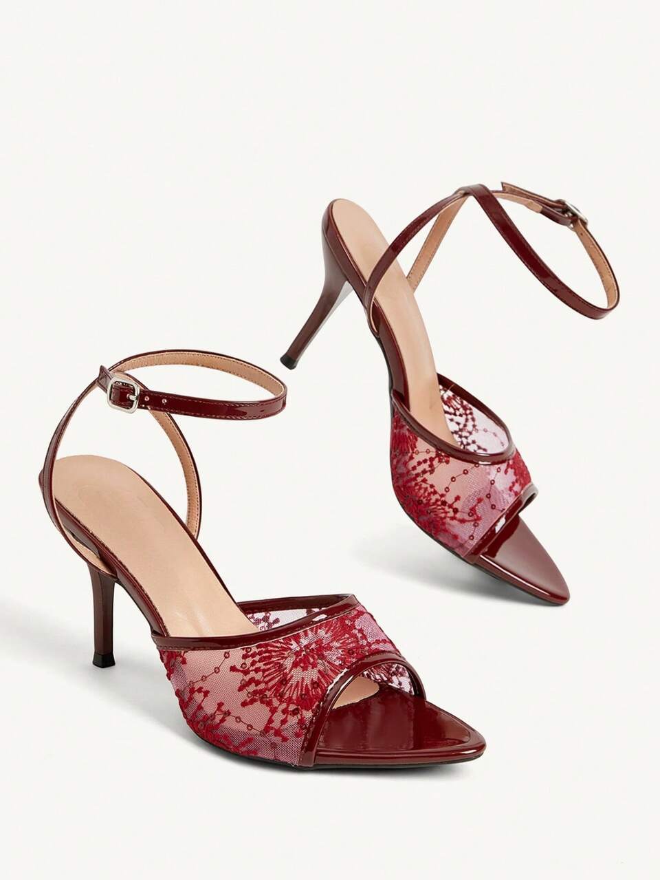 CUCCOO CHICEST Pointed Toe Thin Heel Mesh Sandals, Elegant Buckle With Strap Design, Fashionable Temperament, Versatile Commuter Dating Women's Shoes
