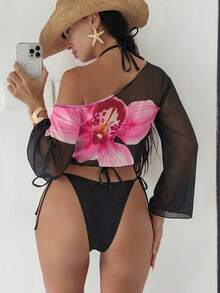 Bonvoyette 新款 3 件組不對稱印花女款泳衣套裝 - 彩色 - 查看 2