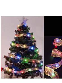 Christmas Decoration LED String Lights, Gold Ribbon Copper Wire Lights, Ribbon Colorful Lights, Copper Wire Lights, Christmas Tree Bow Satin Light Strip, 1m/3m/5m/10m Multiple Sizes Available - Golden Ribbon (Color Light) - View 7
