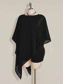 SHEIN ICON Women's Solid Color Mesh Patchwork Casual Daily Wear Romper - Black - View 8