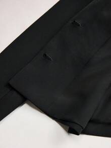 Ontre Women's Black Comfortable Fabric Regular Shoulder Long Sleeve Small Stand Collar Front Opening Metal Button Decor Front Panel Palace Style Rope Embroidery Frog Button Decoration Modern Urban Fashion Business Casual Office Wear Low-Key Old Money Style Elegant Commute High-Quality Airport Autumn Essential Premium Comfortable Old Money Style Women's Regular Jacket - Black - View 9