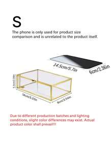 Vintage Rectangular Glass Jewelry Storage Box With Lid, Trinket Display Case For Rings Bracelets Home Decor, European Retro Hexagonal Glass Coasters Embossed Golden Brass Edge Non Slip Table Mat For Jewelry Tabletop. - Gold - View 11