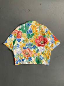 Manfinity Joysei Oil Painting Texture Colorful Floral Fashion Print Men's Standard Size Cropped Loose Fit Short Sleeve Shirt - Multicolor - View 3