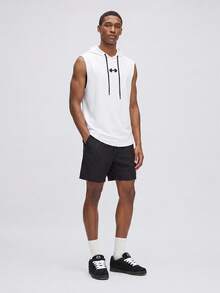 Nelvento Soul Men's Barbell Print Drawstring Waist Hooded Sports Tank Top, Gym - White - View 6