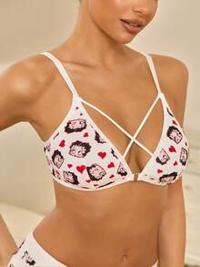 Betty Boop x SHEIN Bra Wanita Motif Kartun dengan Desain Silang dan Penutup Depan - Putih - View 8