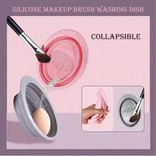 1pc Foldable Silicone Makeup Brush Cleaning Bowl, Multi-Textured Makeup Brush Cleaner, Reusable Beauty Tool Washing Bowl, Deep Cleaning Makeup Brushes - A - View 9