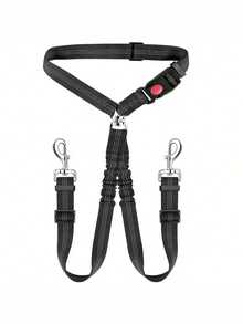 1Pc Adjustable Dual Dog Car Seat Belt, Elastic Retractable Pet Vehicle Safety Leash, Shock Absorbing Travel Restraint For Two Dogs Driving Trip - Multicolor - View 11