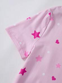 SHEIN X Care Bears 少女卡通印花短袖睡裙家居服 - 粉色 - 查看 5