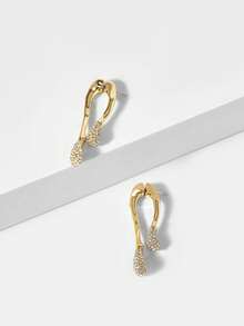 MOTF PREMIUM PRE GOLD PLATED FULL DIAMOND STUD EARRINGS ASYMMETRICAL DESIGN SENSE EARRINGS - Gold - View 6