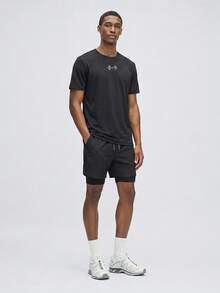 Nelvento Soul Men's Barbell Print Short Sleeve T-Shirt And Drawstring Waist Shorts Sports Suit, Gym - Black - View 1
