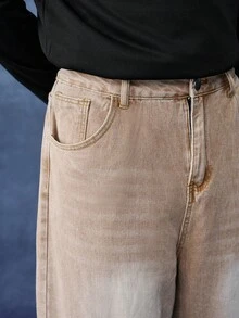 PAVTROS Men's Casual Versatile Everyday Travel Denim Jeans With Pockets And Buttons - Camel - View 6