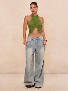 Lumalex Women's Tassel Decor Fashion Versatile Date & Travel Halter Top - Green - View 6