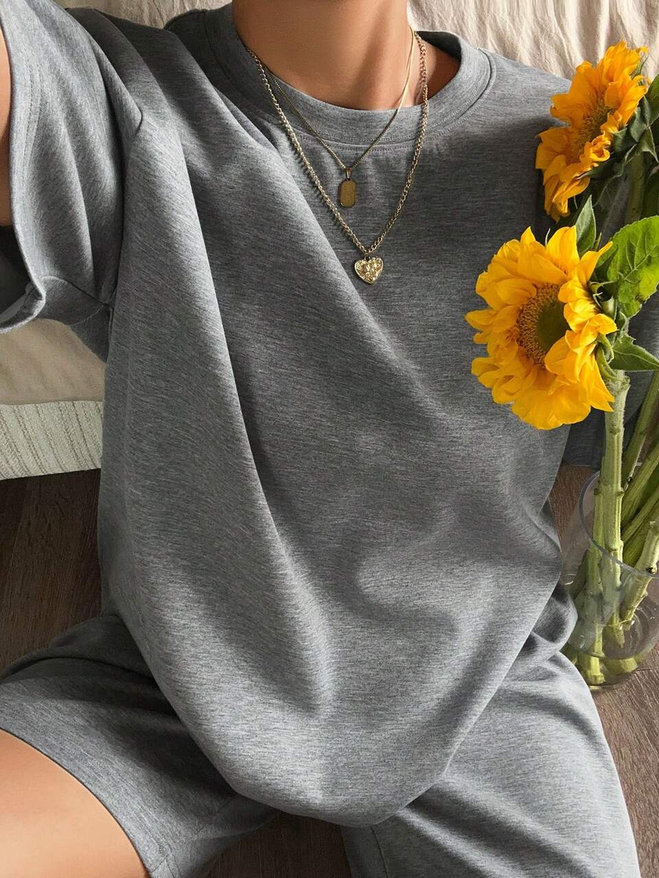 Dazy Plus Sports Casual Loose Short Sleeve Pullover Top And Shorts Pajama Set For Spring, Summer, Autumn