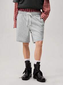 Men's Summer Casual Loose Shorts, Standard Size, Gray Color Block Waistband - Grey - View 5