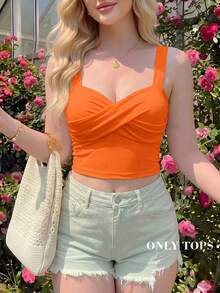 SHEIN MOD Plus Solid Crop Cami Top - Orange - View 7