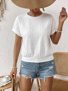 SHEIN LUNE Plus Size Summer Casual Elegant Solid Color Textured T-Shirt Formal White Dinner Office - Multicolor - View 6