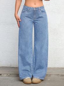 Jeanoix Celana Jeans Cowgirl Plus Size Wanita Model Y2K Denim Musim Panas Biru Tanpa Peregangan, Potongan Lebar - Light Wash - View 8
