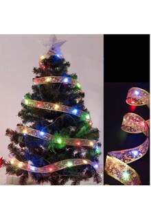 Christmas Decoration LED String Lights, Gold Ribbon Copper Wire Lights, Ribbon Colorful Lights, Copper Wire Lights, Christmas Tree Bow Satin Light Strip, 1m/3m/5m/10m Multiple Sizes Available - Golden Ribbon (Color Light) - View 11