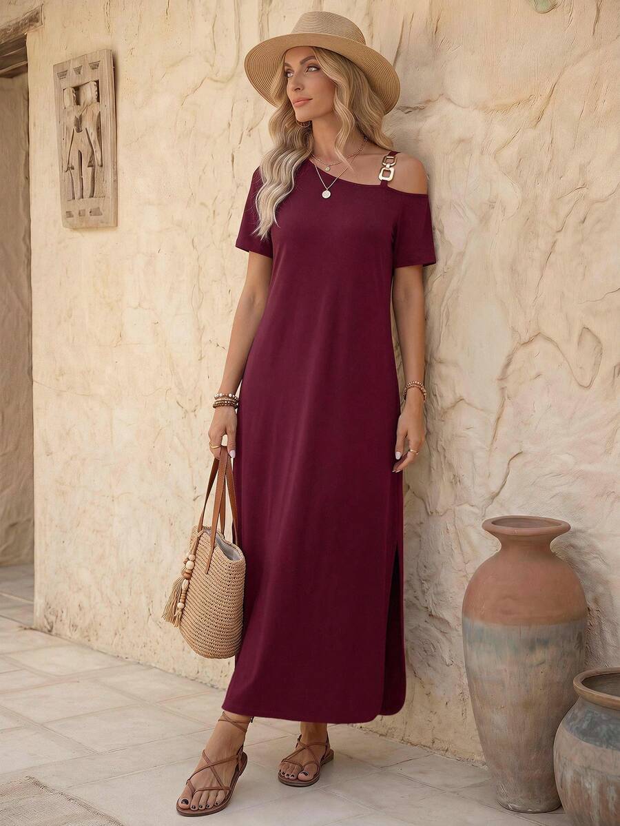 EMERY ROSE Váy mùa hè thiết kế thời trang cho nữ, trang phục Maxi đa năng cho nữ - Màu Đỏ Sâu - Xem 1