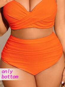 Swim Chiccia Plus Size Women Ribbed Fabric Solid Color Ruched Tummy Control Swimwear Bottom, Suitable For Daily And Holiday Wear For Summer Beach Vacation - Orange - View 6
