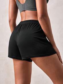 Veilyse 2 piezas Pantalones cortos casuales de mujer de unicolor con cordón, cómodos para el hogar y el sueño, adecuados para primavera, verano y otoño - Multicolor - Ver 2